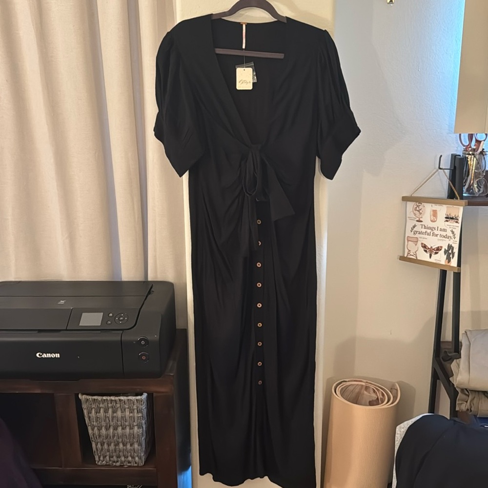 Free People Black Maxi Dress with Front Tie